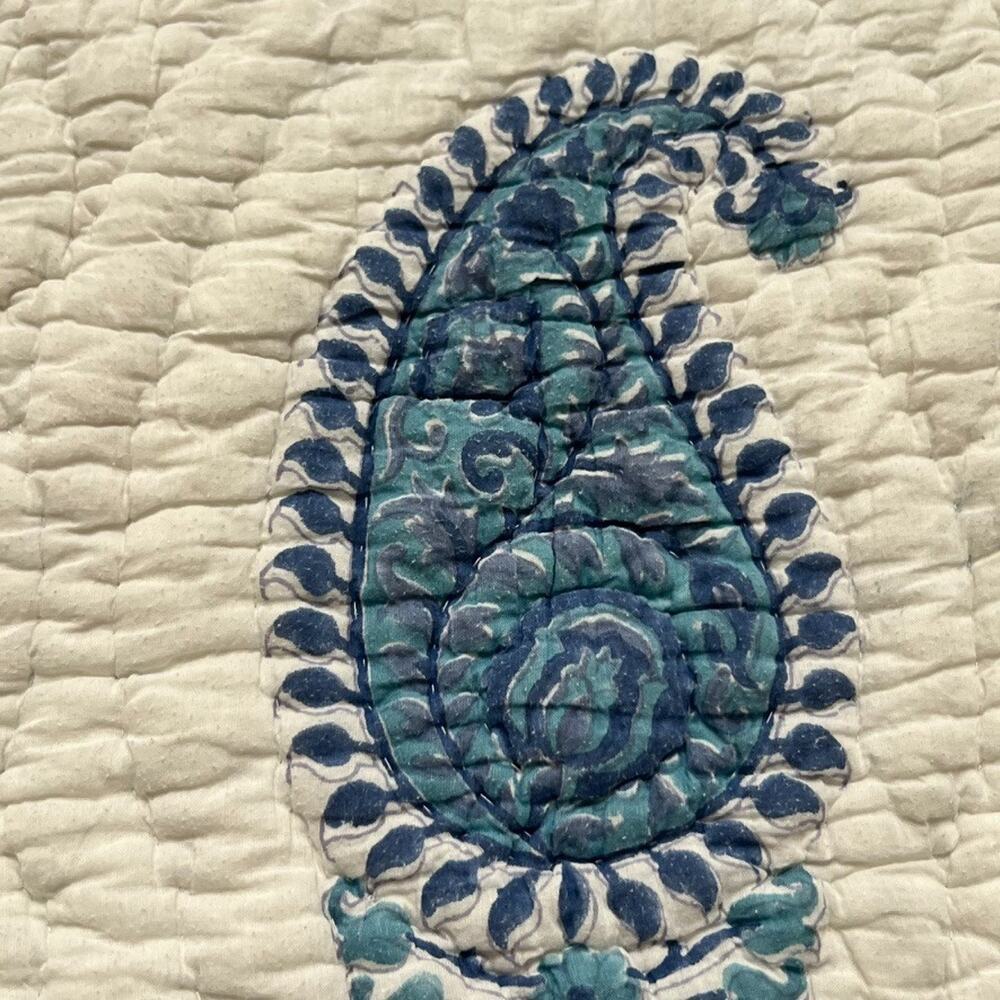 Bedspread Quilt Hand Quilted 93 x 106" Blue & White Paisley Gauze - Picture 6 of 10